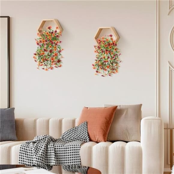 Artificial Faux Mums Fall Hanging Flowers for Outdoor Decoration,2 Pack Fake - Picture 5 of 7